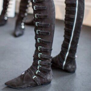 GIAMBA by Giambattista Valli Over-The-Knee Suede Biker Low heel boots size US8